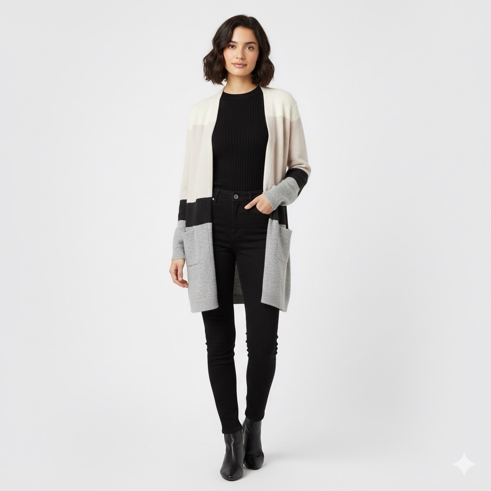 🆕 Twik | Pastel Colorblock Soft Open Front Long Cardigan with Pockets